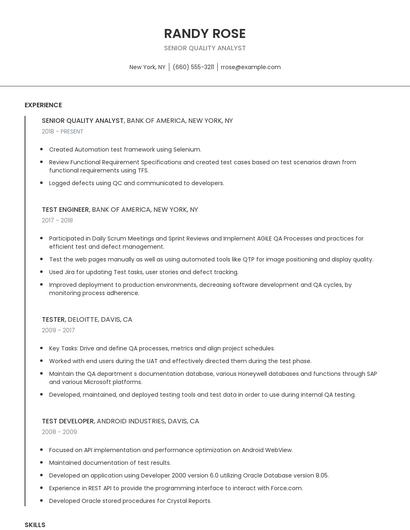 Senior Quality Analyst Resume
