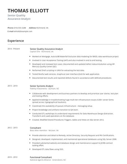 Senior Quality Assurance Analyst Resume