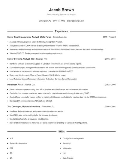 Senior Quality Assurance Analyst Resume