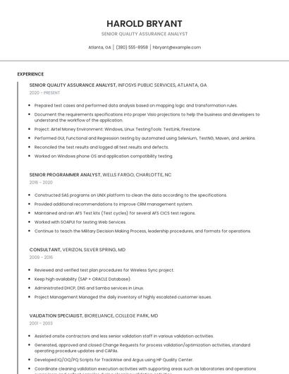 Senior Quality Assurance Analyst Resume