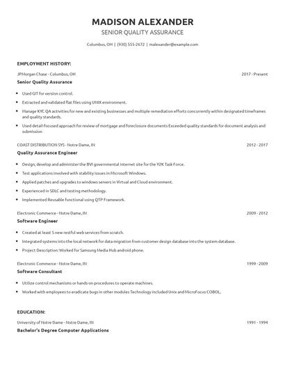Senior Quality Assurance Resume