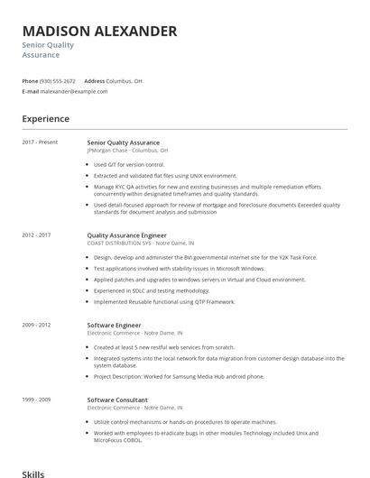 Senior Quality Assurance Resume