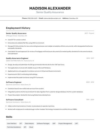 Senior Quality Assurance Resume