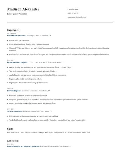 Senior Quality Assurance Resume