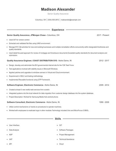 Senior Quality Assurance Resume