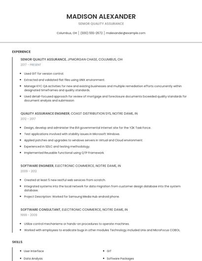 Senior Quality Assurance Resume