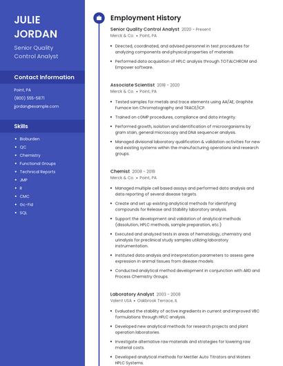 Senior Quality Control Analyst Resume