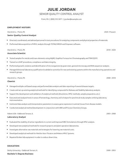 Senior Quality Control Analyst Resume