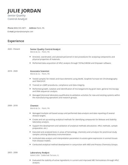 Senior Quality Control Analyst Resume