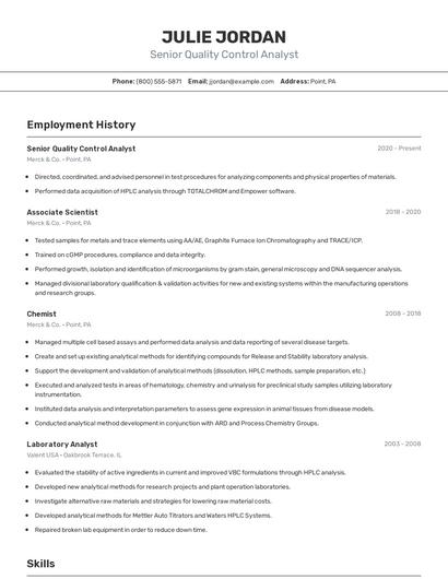 Senior Quality Control Analyst Resume