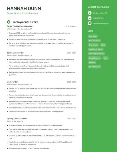 Senior Quality Control Analyst Resume