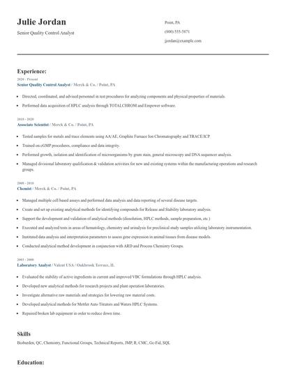 Senior Quality Control Analyst Resume