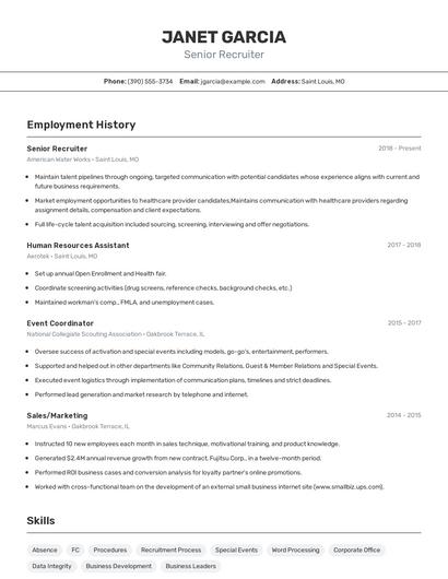 Senior Recruiter Resume