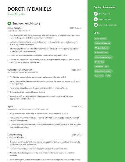 Senior Recruiter Resume