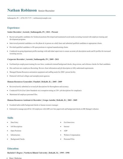 Senior Recruiter Resume