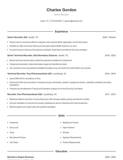 Senior Recruiter Resume