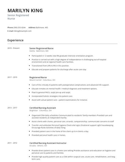 Senior Registered Nurse Resume