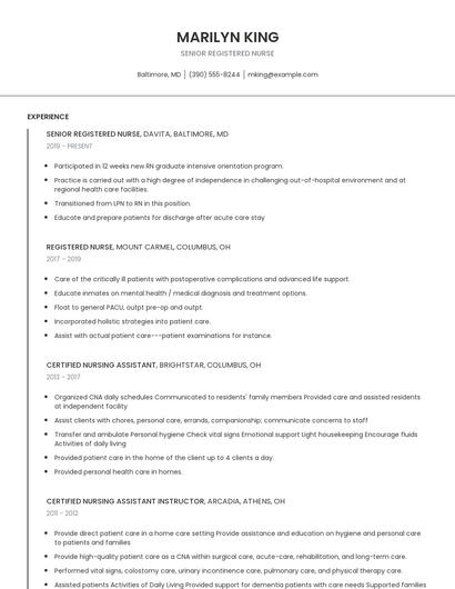 Senior Registered Nurse Resume
