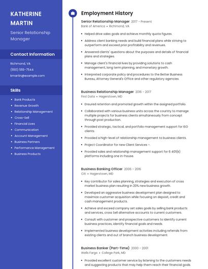 Senior Relationship Manager Resume