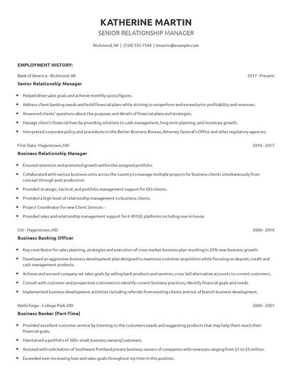 Senior Relationship Manager Resume