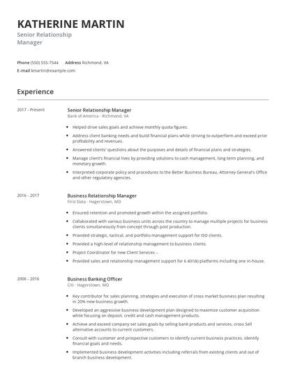 Senior Relationship Manager Resume
