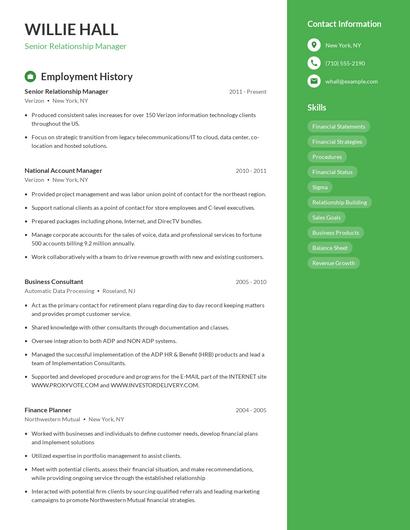 Senior Relationship Manager Resume