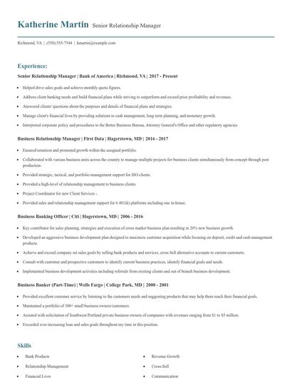 Senior Relationship Manager Resume