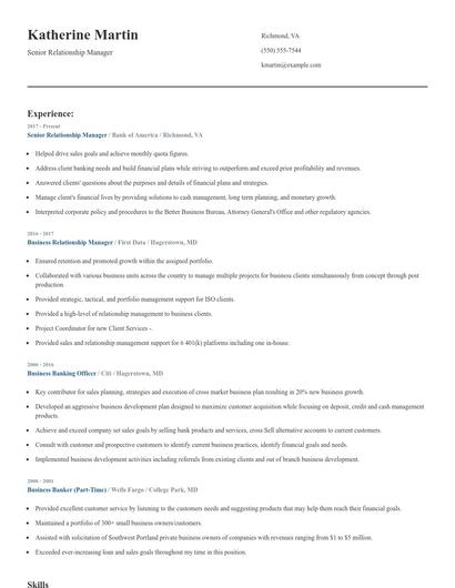 Senior Relationship Manager Resume