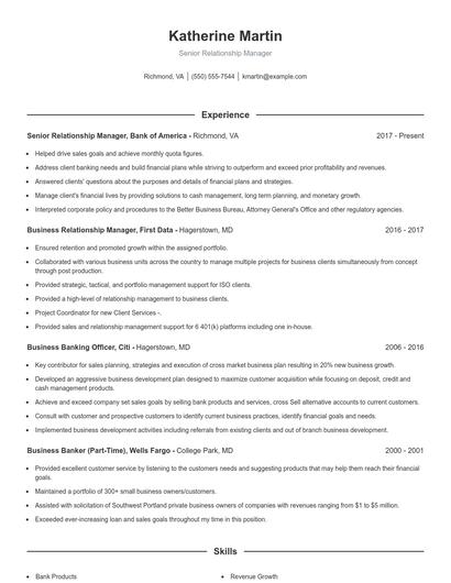 Senior Relationship Manager Resume