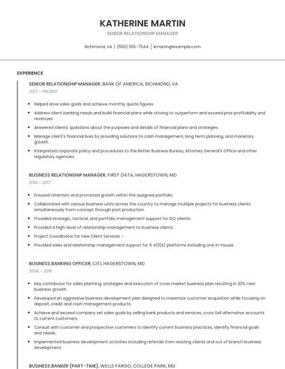 Senior Relationship Manager Resume
