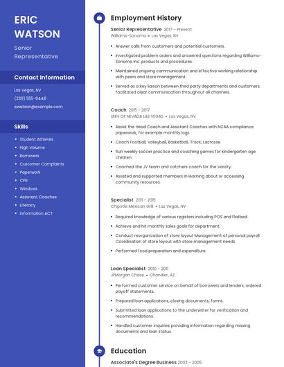 Senior Representative Resume
