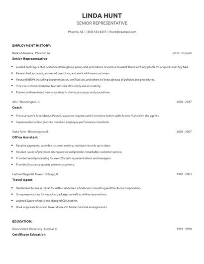 Senior Representative Resume