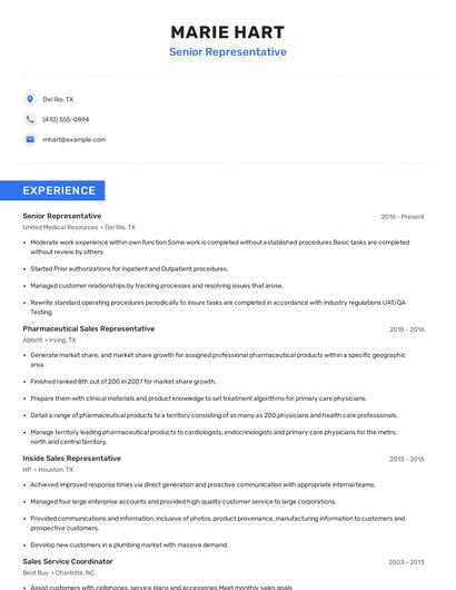 Senior Representative Resume