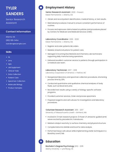 Senior Research Assistant Resume