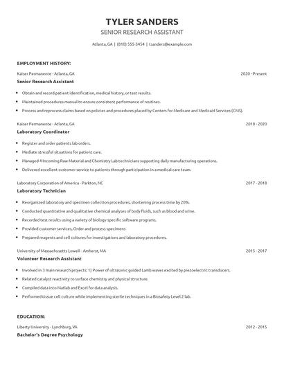 Senior Research Assistant Resume