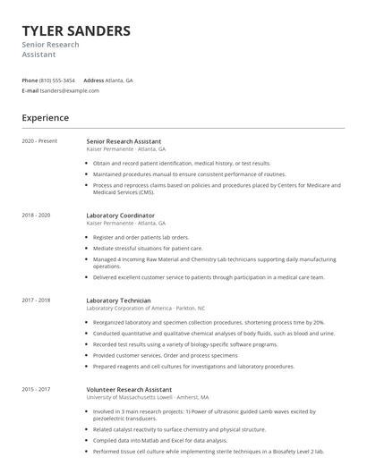 Senior Research Assistant Resume