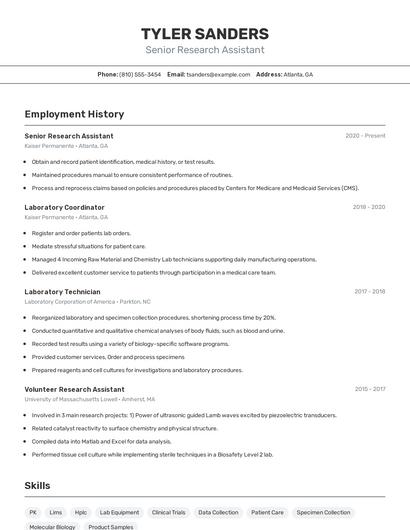 Senior Research Assistant Resume
