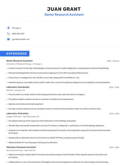 Senior Research Assistant Resume