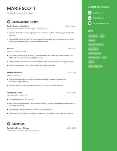 Senior Research Assistant Resume