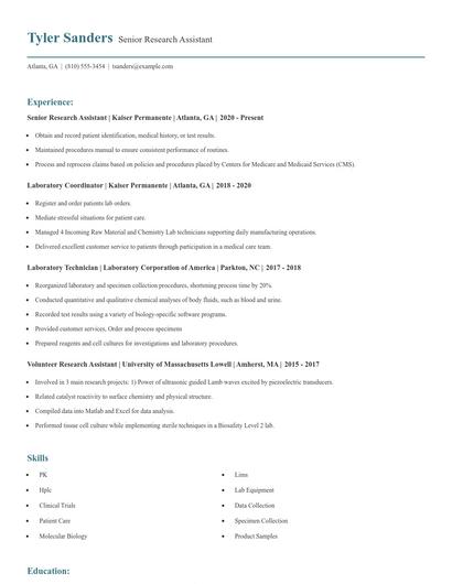 Senior Research Assistant Resume