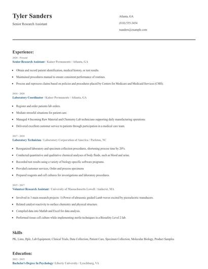 Senior Research Assistant Resume
