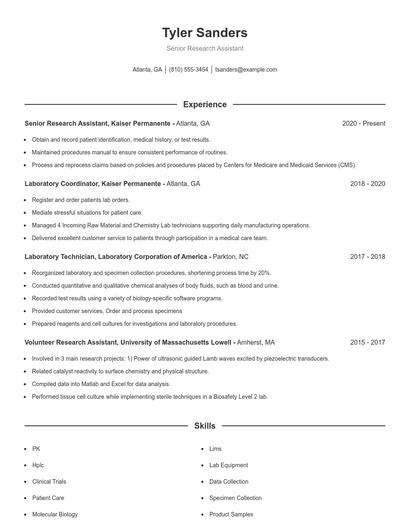 Senior Research Assistant Resume