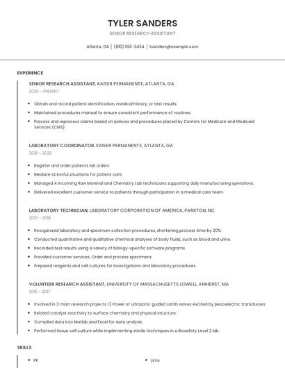 Senior Research Assistant Resume