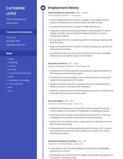 Senior Research Associate Resume