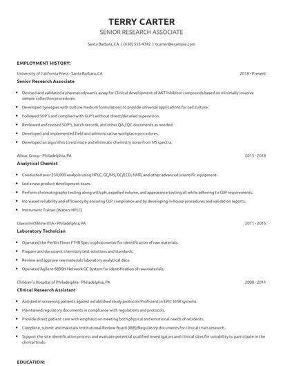 Senior Research Associate Resume