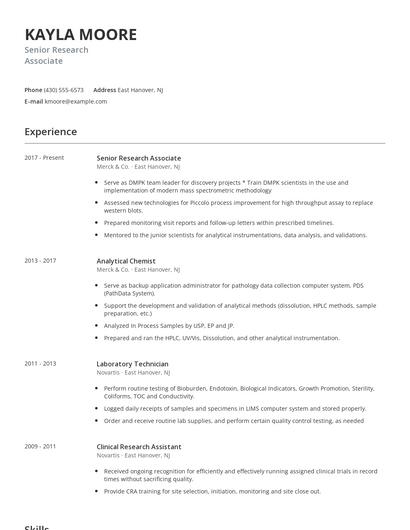 Senior Research Associate Resume
