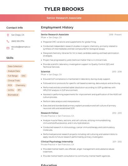 Senior Research Associate Resume