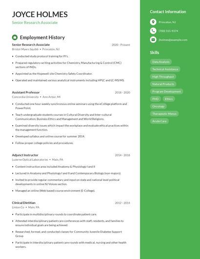 Senior Research Associate Resume