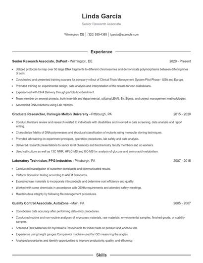 Senior Research Associate Resume