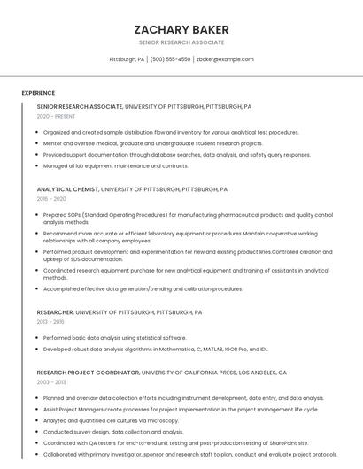 Senior Research Associate Resume
